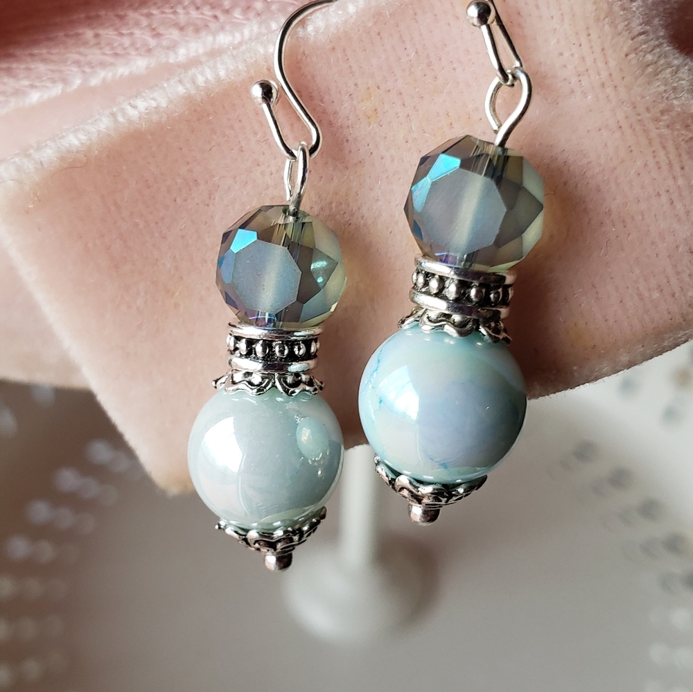 Light Blue Handcrafted Earrings - Picture 2 of 5